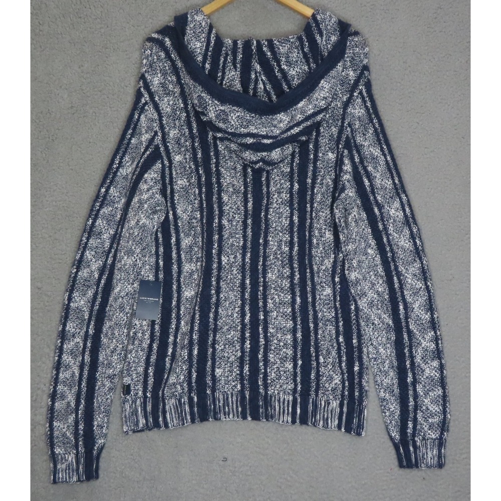 Lucky Brand Mens Baja Hooded Sweater Navy Blue White Striped Medium NEW - Picture 3 of 15